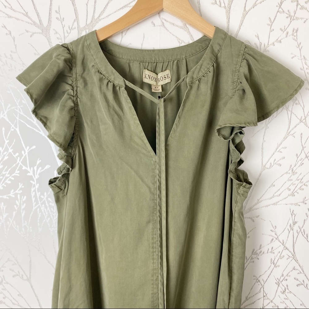 KNOX ROSE Olive Green Boho Tier Ruffle Mini Dress Boho Festival summer flirty XS - Picture 6 of 14